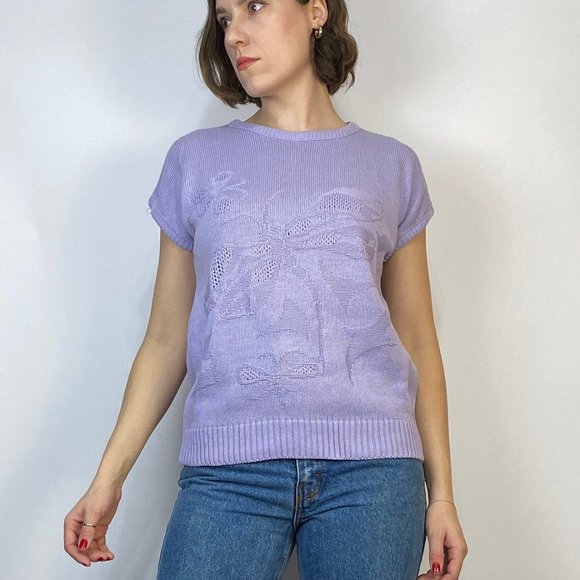 Vtg 70s LAVENDER BUTTERFLY Knit VEST Top! Medium - Picture 4 of 4